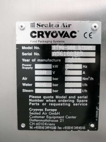 Cryovac shrink tunnel